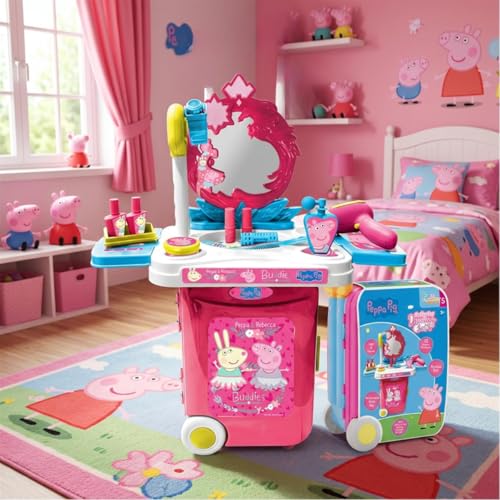 Image of Peppa Pig Dressing Set & Makeup Trolley Kit for Girls, 15 Pcs Pretend Play Beauty Set with Music & Lights, Educational Role Play Toy - Learning Game -Birthday Gift for Kids 3+ Years (Pink)