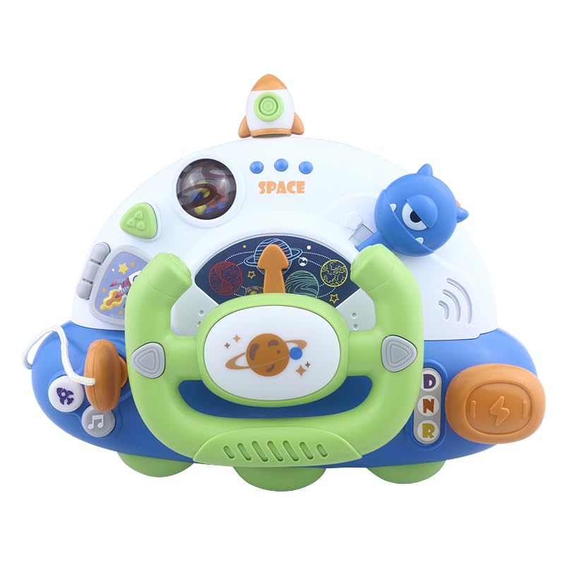 caterbee Baby turn and learn driver steering wheel toys, musical and light toy for toddler (Green)