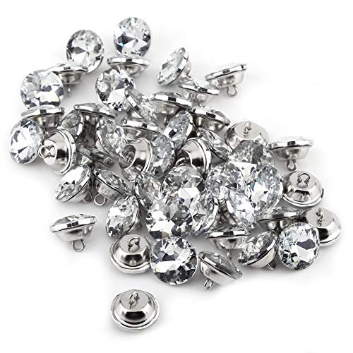 Botones de diamantes de imitación de cristal acrílico de 50 piezas redondos con bucle de metal para coser, ropa, tapicería de sofá, decoración de pared, manualidades, fabricación de joyas(25mm)