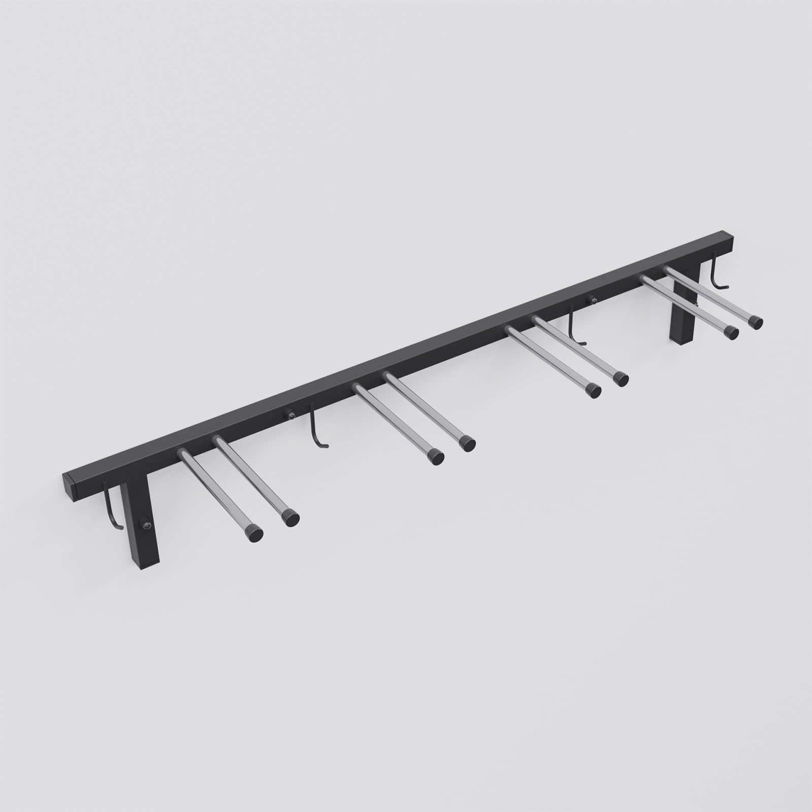 Soporte para esquís S3 de pared, para 4 pares, 83 cm, bastones de senderismo nórdico, barra de ganchos con goma protectora para ahorrar espacio