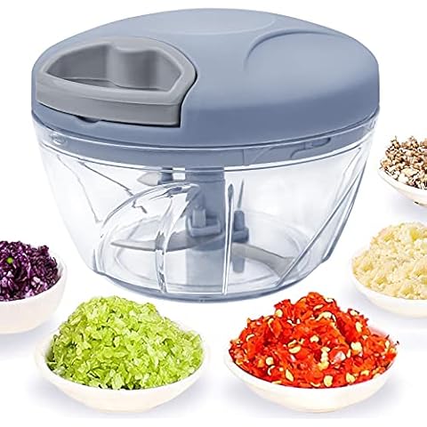 Hand Chopper Manual Food Processor, Pull String to Slice Vegetables,Onions, Tomato, Meat in Seconds,Curved Stainless Steel Removable Blades Non-Slip Base Food Chopper(520ml) Cover