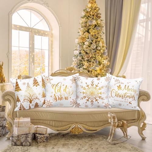 Lanpn White and Gold Christmas Cushion Covers 50x50 Set of 4 - Image 4
