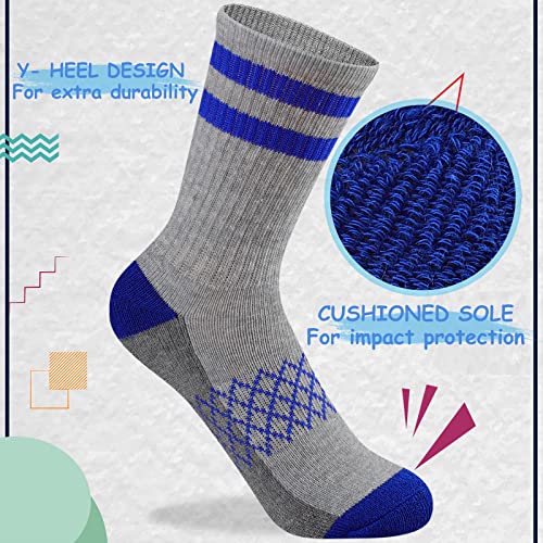 Comfoex Boys Crew Socks 8-10 6-8 4-6 Years Old Athletic Long Cotton Socks For Kids Half Cushioned Calf Socks 6 Pairs #TOP1