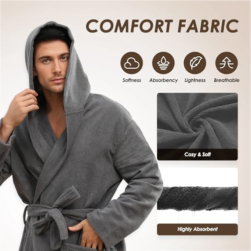 Mens Hooded Absorbent Terry Cloth Robe All Season Knee Length Design Kimono Spa Bathrobe4