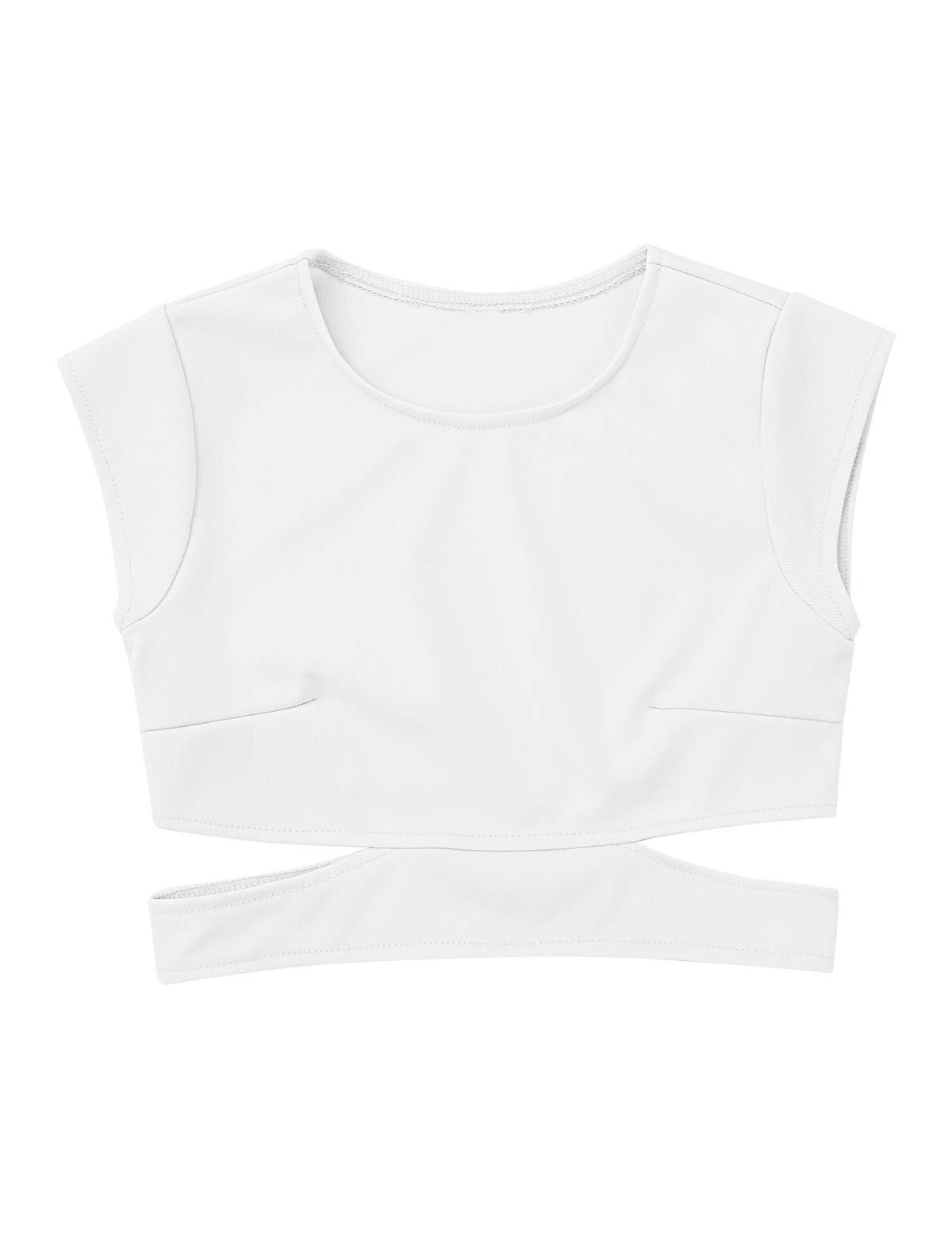 Choomomo Kids Girls Stretchy Cutout Waist Sports Bra Tank Top Gymnastic Ballet Dance Activewear Casual Wear Ivory 10 Years