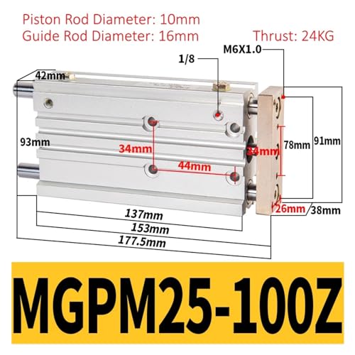 Cylindre de guidage compact MGPM25 pour stopper la déviation des charges