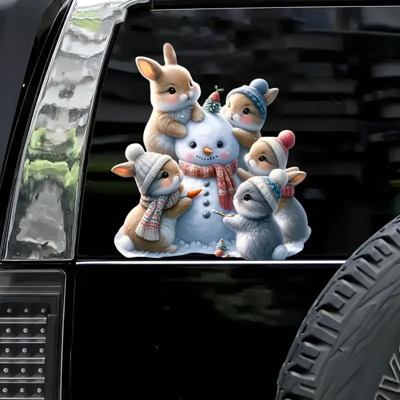Merry Christmas Snowman Rabbit Floral PVC Vinyl Car Decals Stickers Waterproof Self-Adhesive Decals for Cars, Laptops, Trucks, Motorcycles Wall Window Luggage Scratch Cover Door Decor Sticker - Image 6