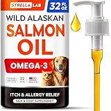 STRELLALAB Wild Alaskan Salmon Oil for Dogs - Natural Omega 3 for Dogs & Cats, Itch & Allergy Relief, Skin & Coat Support - Fish Oil Liquid, EPA+DHA Fatty Acids for Hip&Joint, Immune Health 32 OZ