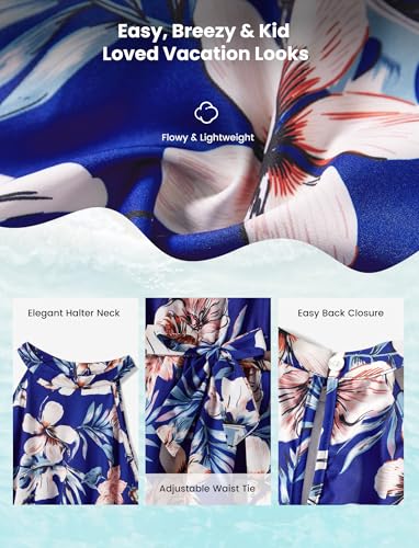 Image of PATPAT Family Hawaiian Matching Outfits - Mommy and Me Vacation Outfits | Halter Sundresses and Button Down Shirts,Caribbean Vacation Summer Tropical Outfits,Hawaiian Boho Tropical Floral Printed