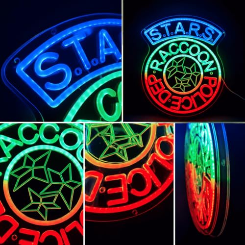 Image of S.T.A.R.S. Raccoon Police LED Neon Sign 38x32cm | Tactical Team Style Wall Decor, USB Powered, Game Room Aesthetic Light, Custom Acrylic Night Light