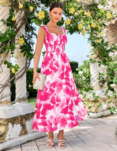 Image of GRACE KARIN 2026 Women's Summer Floral Wedding Guest Dress,Beach Flowy A Line Maxi Off Shoulder Bridesmaid Dresses