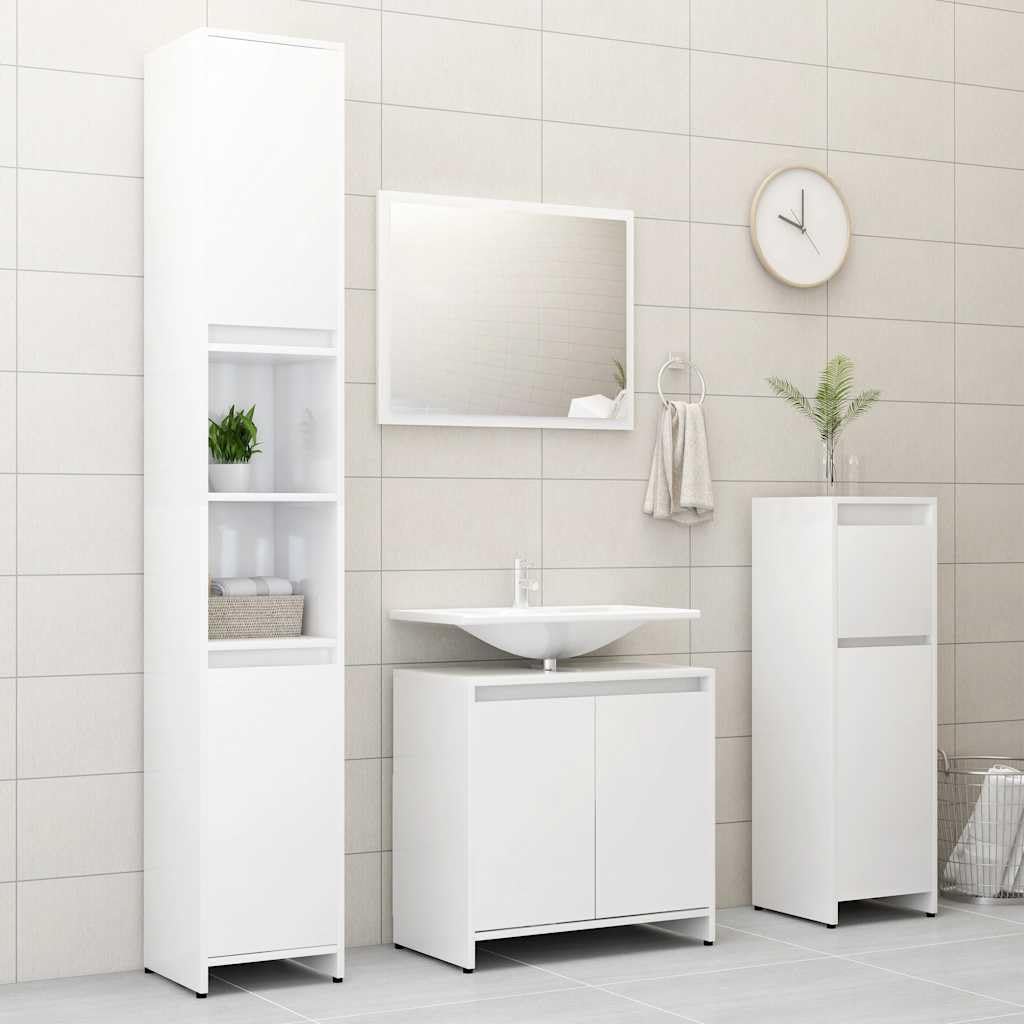 Badmöbel-Set Hochglanz-Weiß Holzwerkstoff mit Spiegel und Schrank, 1 Fach und 2 Türen, stilvolles Badezimmerschrank-Set für zusätzlichen Stauraum, pflegeleicht mit feuchtem Tuch