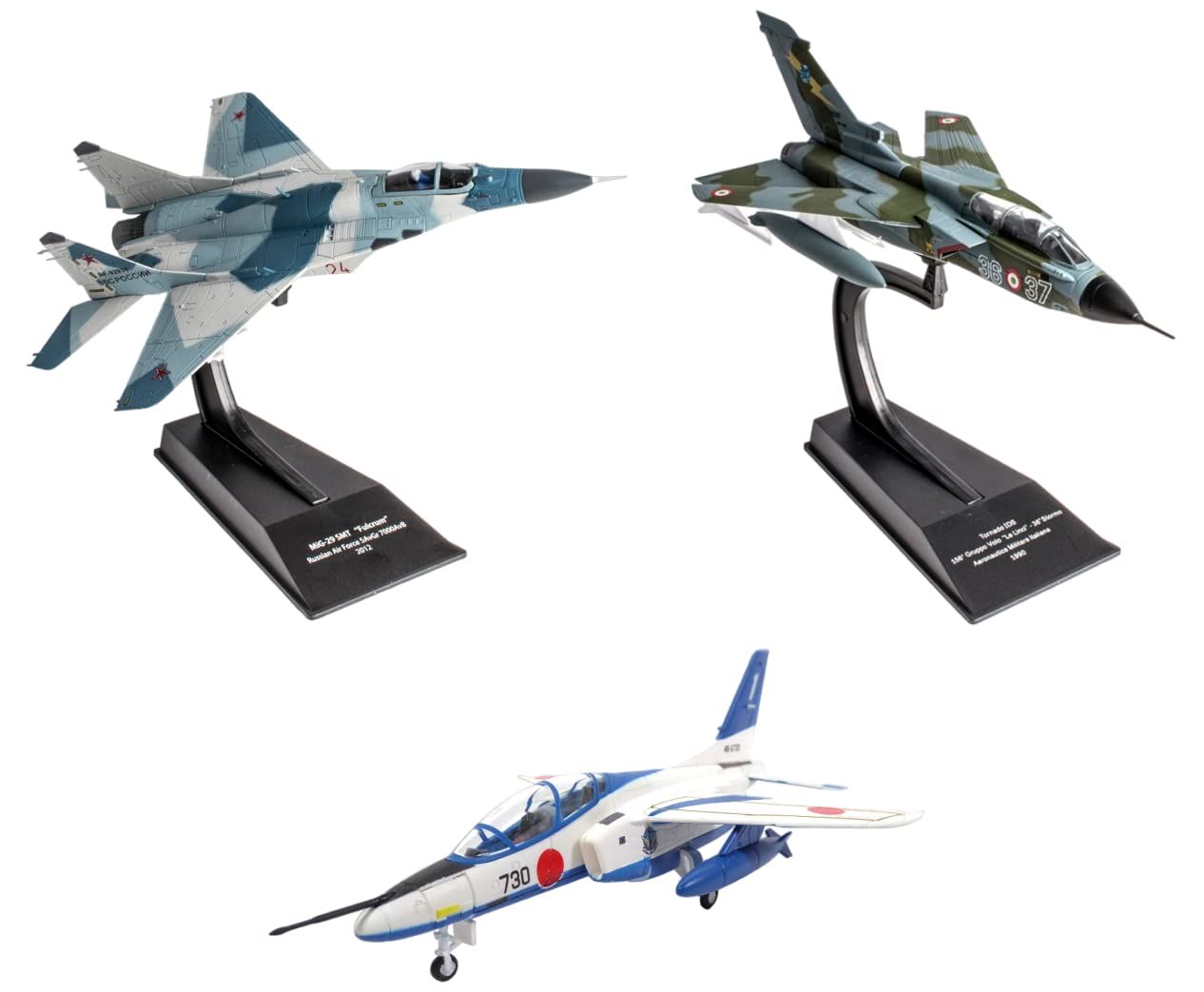 OPO 10 - Lotto di 3 Aerei da Combattimento 1/100: Kawasaki T-4 Blue Impulse + MIG-29 SMT Fulcrum 2012 Russian Air Force + Tornado IDS 1990 Aeronautica Militare Italiana / SD4+CP02+03 / LSD56
