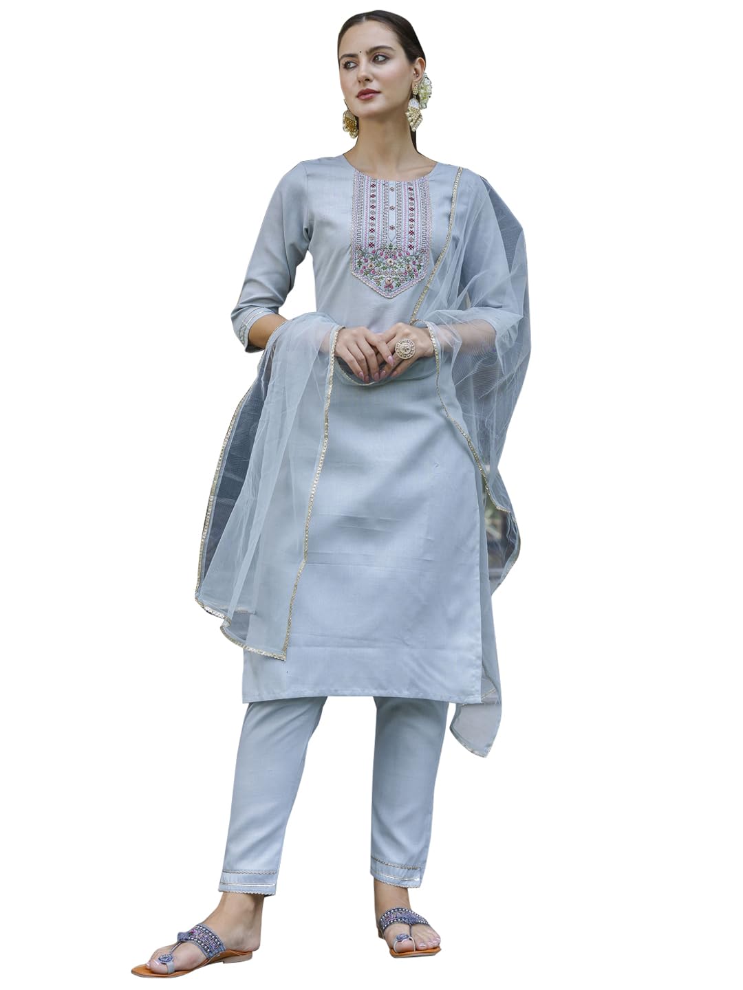 VredeVogel Kurta Set with Dupatta | Embroidery Kurta Set for Women | Festival Kurta Set | India Ethnic Casual Kurti Set | Cotton Blend Kurta Set | Suit Set for Women