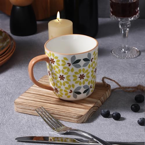 Juego de 4 tazas de cerámica con diseño floral y mango taupe miniatura 4