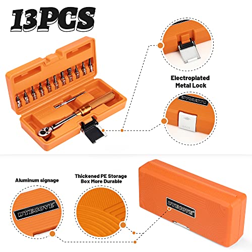 Uyecove 1/4 Inch Drive Torque Wrench 2-20 Nm, 13Pcs Bike Torque Wrench Set, Bicycle Maintenance Tool Kit For Mtb Mountain Road, With Allen Hex, Torx Sockets, Extension Bar, Storage Case, Orange #TOP1