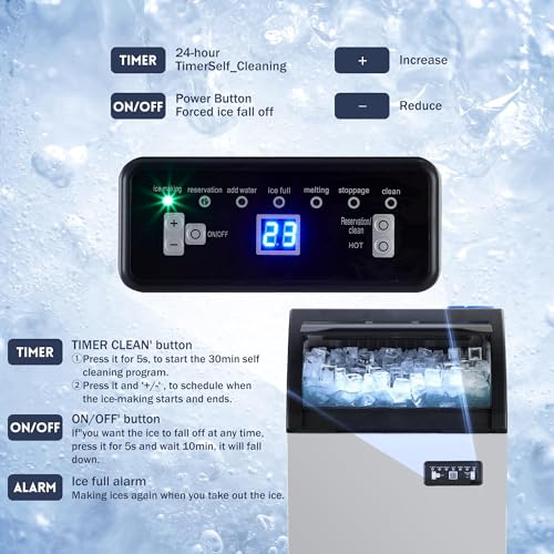 Image of Ice Maker Machine, 100LBS /24h with 33LBS Commercial Ice Storage Bin, Under Counter Countertop Ice Machine, Self-Cleaning, Stainless Steel Freestanding,Ice Scoop, Quiet Compressor for Home and Business