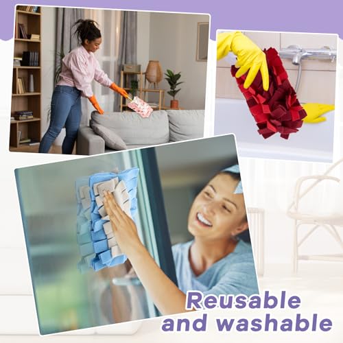 Image of Zubebe 12 Pcs Reusable Duster Refills Fleece,Colorful | Soft Polyester Fiber Flat Duster Refill Multi Surface Washable Cleaning Pad Tools for Home, Blinds, Car, Pet, Furniture, Fans
