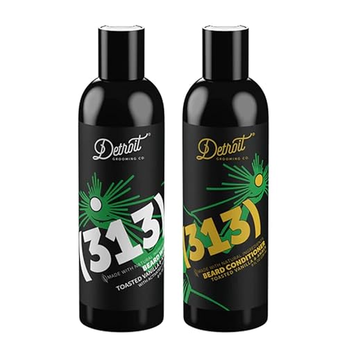 Detroit Grooming Co. Acondicionador de barba y barba - Kit para hombre - Suaviza, fortalece, hidrata, - Infundido con biotina con aceite de argán,