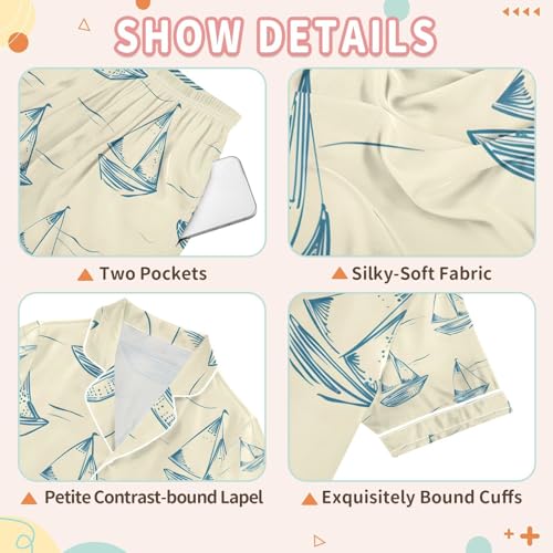 senya Sailboat and The Art Of Lines Satin Summer Pajama Sets Silk Short Sleeve Button Down Sleepwear3
