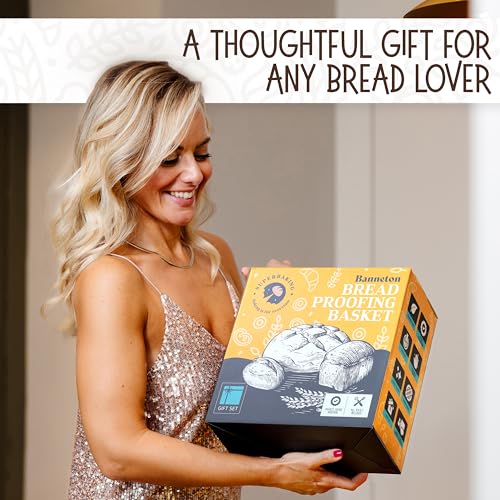 Superbaking 9' Round Banneton Bread Proofing Basket Gift Set– Sourdough Starter Kit for Crusty Artisan Style Loaves, Includes Essential Bread Baking Supplies & Tools - Ideal Gift for Bakers