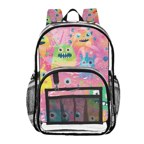 Colorful Monster Peach Clear Backpack School Clear Book Bag For Teen Girls See Through Heavy Duty Back Pack