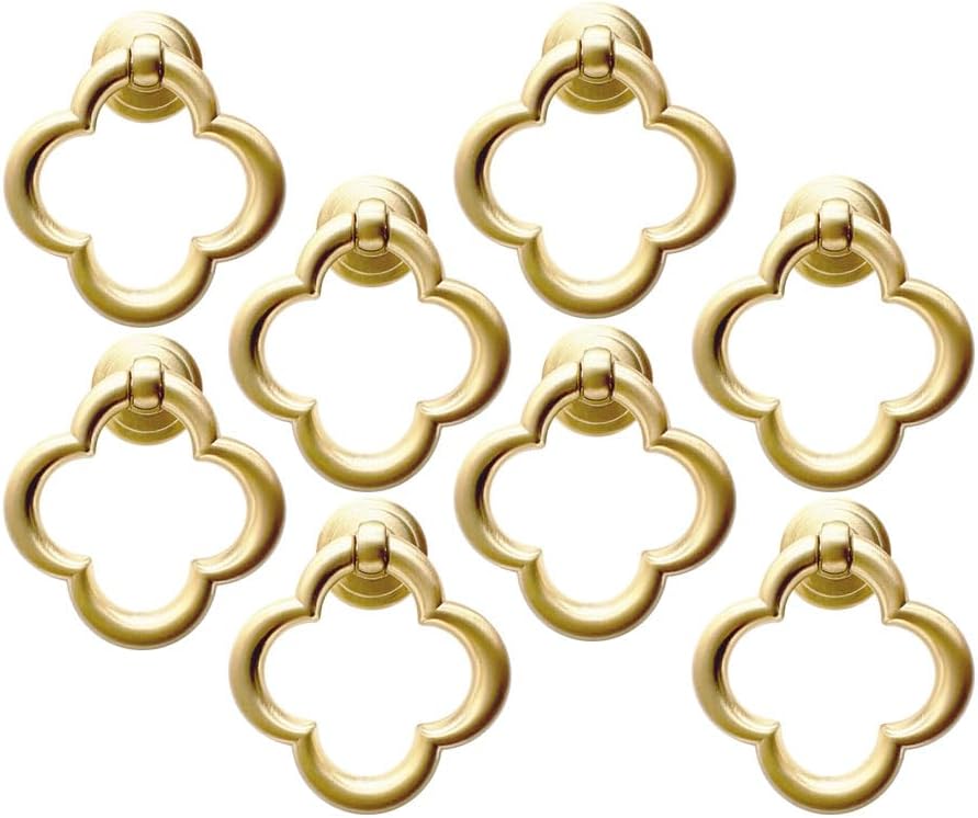 Gold Cabinet Clover Knobs, Zinc Alloy Cupboard Drawer Knobs with Screws for Dresser Desk Cupboard Kitchen(8 Pack)