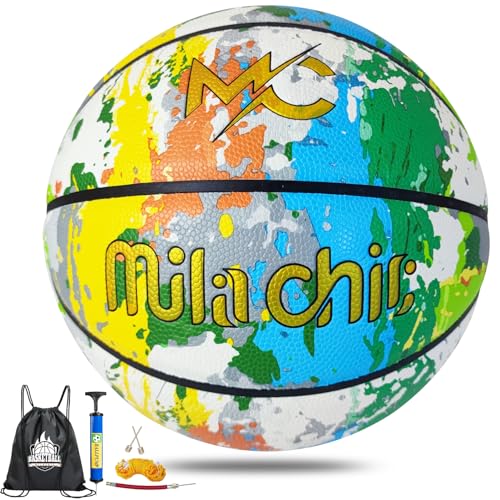 MILACHIC Basketball - Colorful Rainbow Basketball Indoor Outdoor Street Ball in Composite Leather for Men, Women, College, Youth - Standard Official Size 7 (29.5”) with Pump