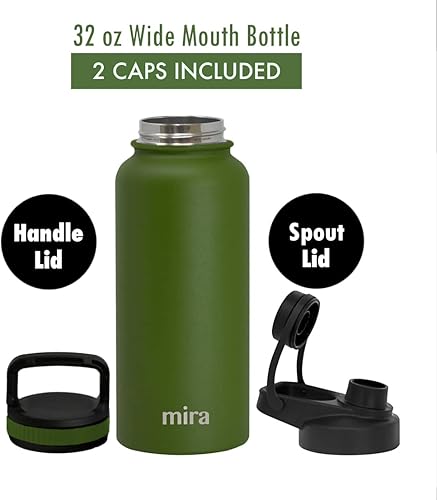MIRA - Botella de agua deportiva de acero inoxidable con aislante, termo de metal que mantiene el frío durante 24 horas y el calor durante 12 horas,