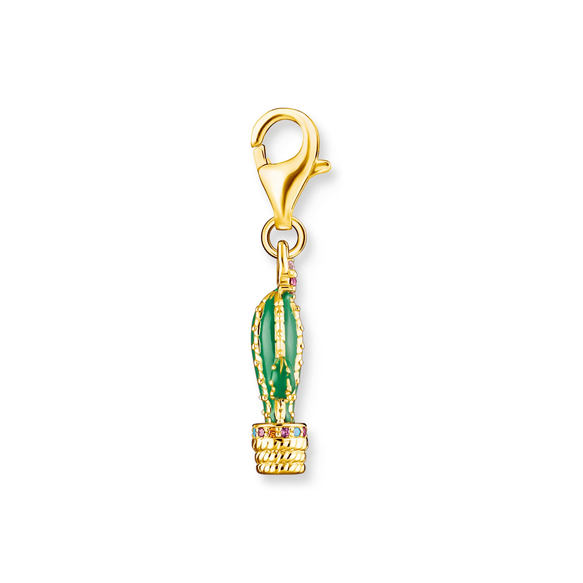 THOMAS SABO Charm-Anhänger grüner Kaktus vergoldet 750 Gelbgold Vergoldung, Kaltemail, 925 Sterlingsilber