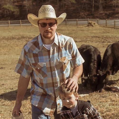 Dubinik®50% Viscose derived from Bamboo,50% Polyester Mens Short Sleeve Western Cowboy Pearl Snap Casual Plaid Shirts for Men3