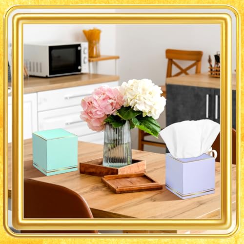 Image of Fourluoo 12 Pack Facial Tissues Cube Boxes Face Box 600 Sheets 3 Ply Soft Paper Square Tissues Bulk for Car Pocket Toilet Household Bedroom Family (Macaron Colors)