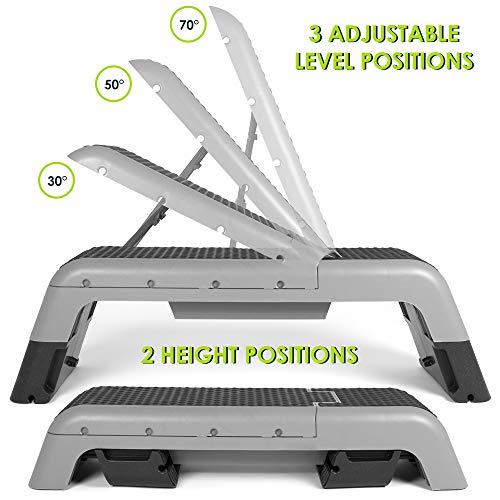 ProsourceFit Fitness Aerobic Deck Stepper with Resistance Band, Multifunctional Workout Bench for Weight Training, Plyometrics for Home Gym (Grey)