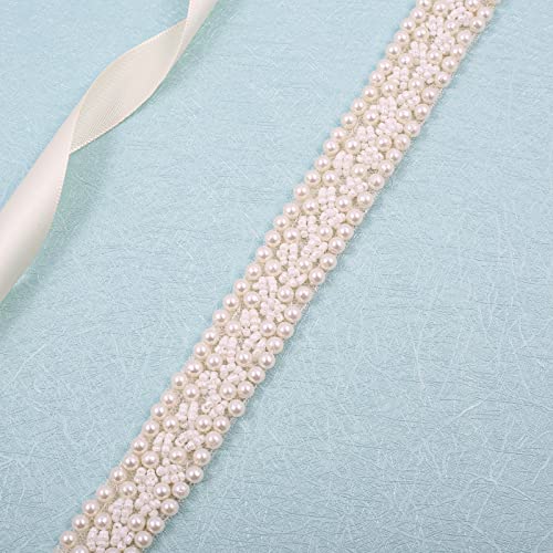 Fubney Crystal Bridal Belt Handmade Pearls Wedding Sash Belts Bridesmaid Sash For Women's Dress (Ivory) #TOP4