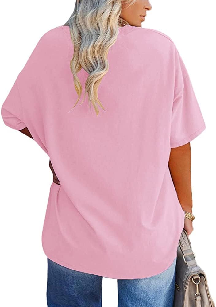 Fisoew Women's Plus Size T Shirts Oversized Tees Summer Half Sleeve Crew Neck Tunic Tops - Image 2