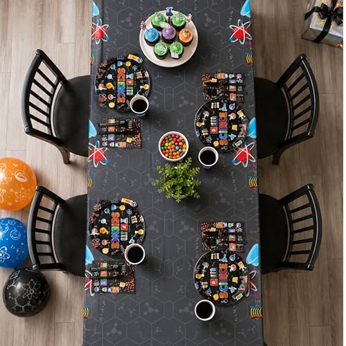 Image of Blue Orchards Science Table Covers (Pack of 3) - 54 inchx108 inch XL - Science Birthday Party Decorations, Chemistry Party, Laboratory Theme Table Cloth