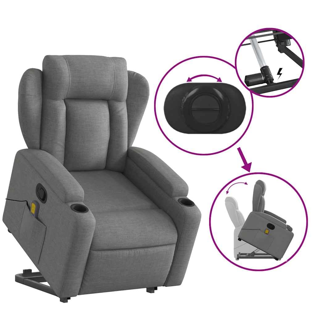 Silla de Masaje reclinable de pie de Tela Gris Oscuro Sillón Reclinable Elevador Eléctrico para Personas Mayores con Función Manual