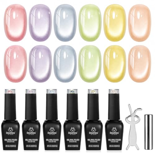 Beetles Cat Eye Gel Nail Polish Set, Sugar Meadow 6 Colors Cat Eye Pastel