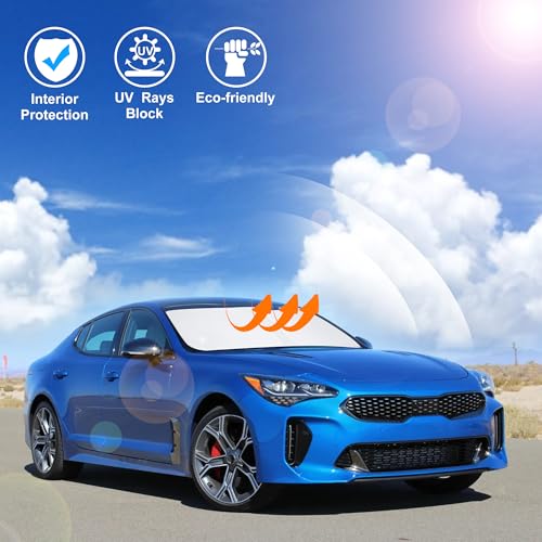 Image of Windshield Sun Shade Custom Fit for 2018-2023 Kia Stinger Accessories Foldable Sunshade Sun Blocker Protect Car from Sun Rays & Heat Damage Keep Car Cooler