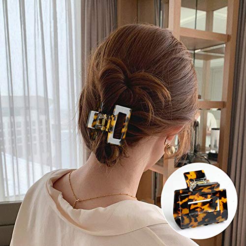 Fsmiling DF-239-1 2 Pack Cutout Tortoise And Leopard Square Celluloid Acetate Jaw Clips For Thick Hair thumb #1