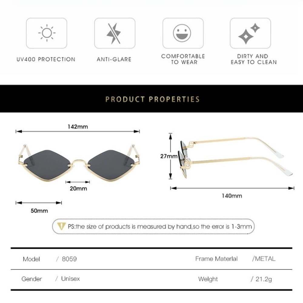 Modne metalowe okulary przeciwsłoneczne w kształcie rombu dla mężczyzn i kobiet, stylowe, unisex, UV400