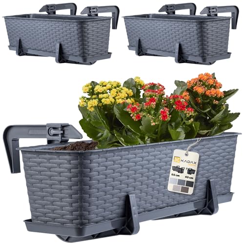 KADAX Blumenkasten 60 cm 3er Set Balkonkasten – Kunststoff Pflanzkasten für Balkon & Garten, Graphit, Wetterfest & Stabil, Ideal für Blumen & Kräuter