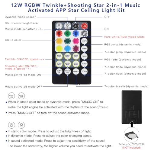 Image of AKEPO 12W Twinkle Shooting Star 2-in-1 Fiber Optic Light Engine Replacement, RGBW Bluetooth APP Control + Music Sync + 28-Key Remote Control for Car Home Starlight Headliner