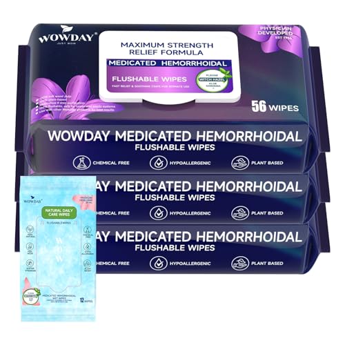 Image of Flushable Hemorrhoid Wipes | Maximum Strength Witch Hazel Wipes | 180 Count Fragrance Free Adult Hemorrhoids Medicated Witch Hazels Wipe for Butt Hemorrhoidal Itch