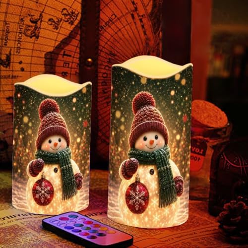 Image of Christmas Snowman Electric Flameless Candles Set of 4