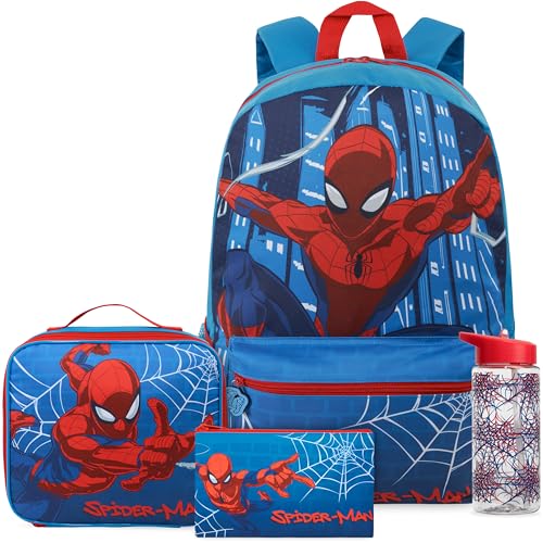 Get Trend Marvel Spiderman | TMNT Conjunto de mochila grande para meninos, 4 peças, 46 cm, Azul/Multi Homem-Aranha, 4-Piece Set, Conjunto de mochila de 4 peças do Homem-Aranha