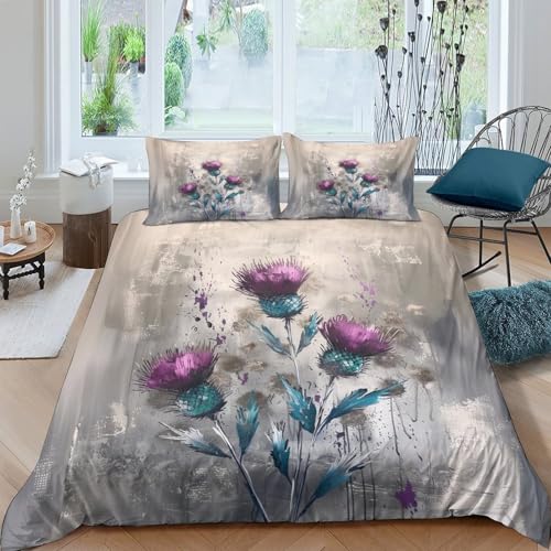 Housse de couette hypoallergénique microfibre douce 3D chardon pourpre