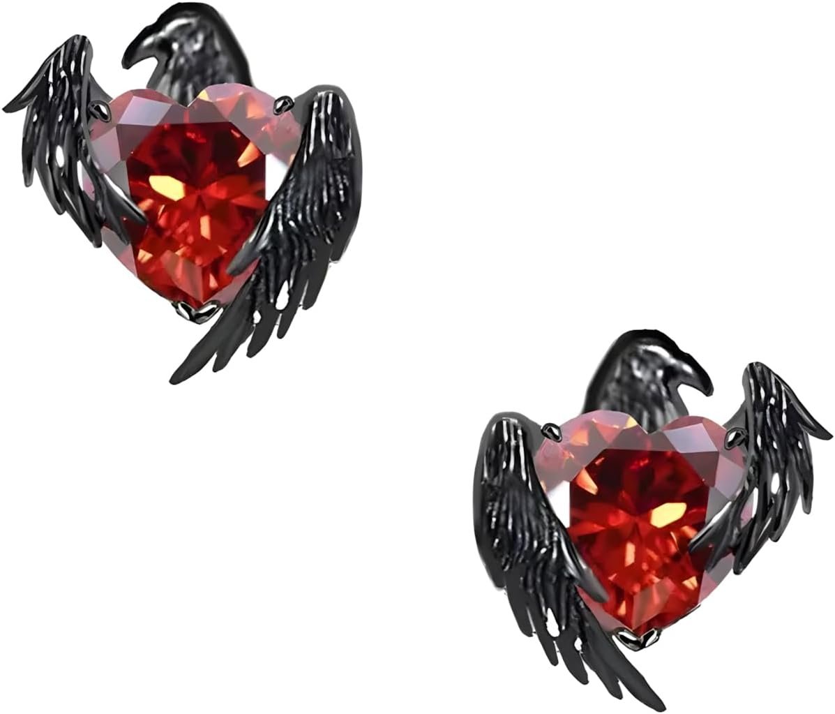 Black Crow Stud Earrings for Women Raven Gemstone Earrings Gothic Hip Hop Jewelry