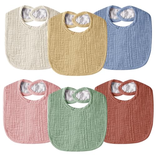 Image of Wrrernsin Muslin Baby Bibs for Unisex Boys Girls, Cotton Drool Bibs, Adjustable Newborn Bibs for Drooling and Teething