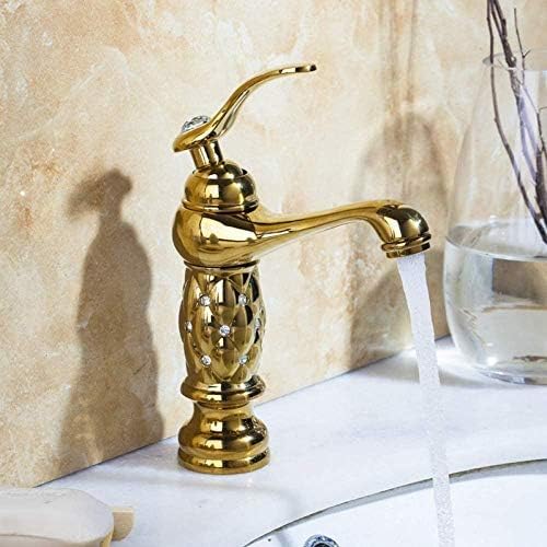 Robinet de lavabo or poli mitigeur haut et court pour salle de bain chic